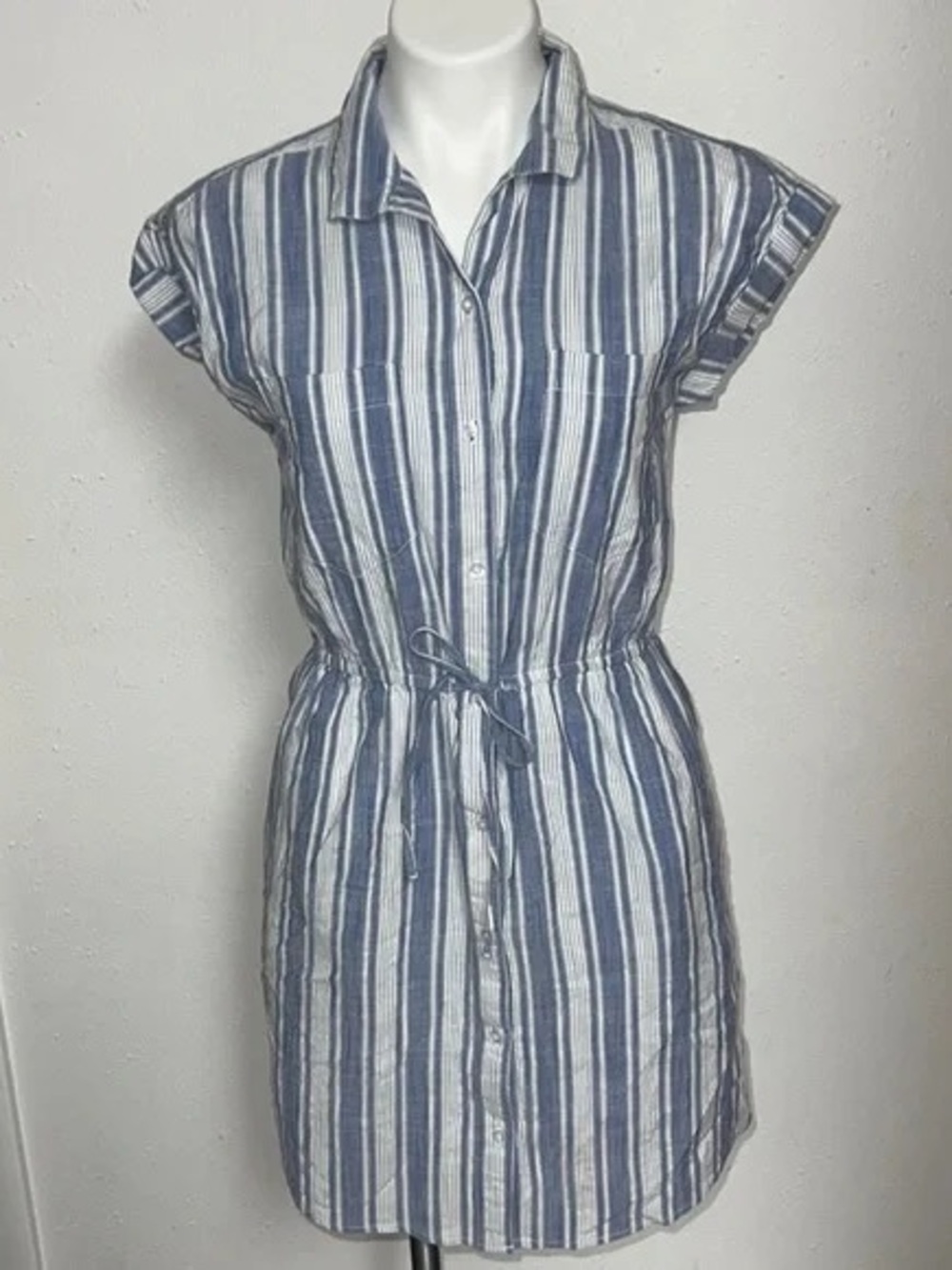 Japna Blue and White Striped Cotton Shirt Dress